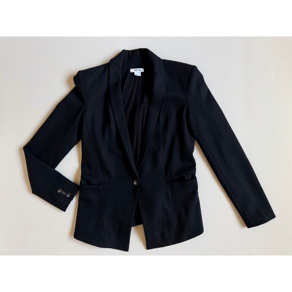 Helmut Lang Women's Black Brushed Wool Single-Button Blazer Size S